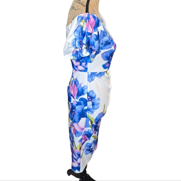 Eliza J. Floral Off-Shoulder Dress in Blue Purple and White Women's Size‎ 4 New - Picture 7 of 11